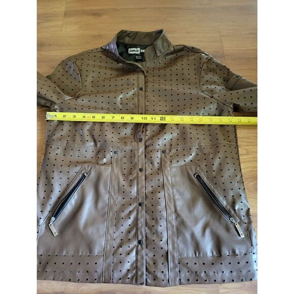 Jamie Sadock Brown Perforated Faux Leather Moto‎ Jacket Equestrian Small Golf - Picture 7 of 10